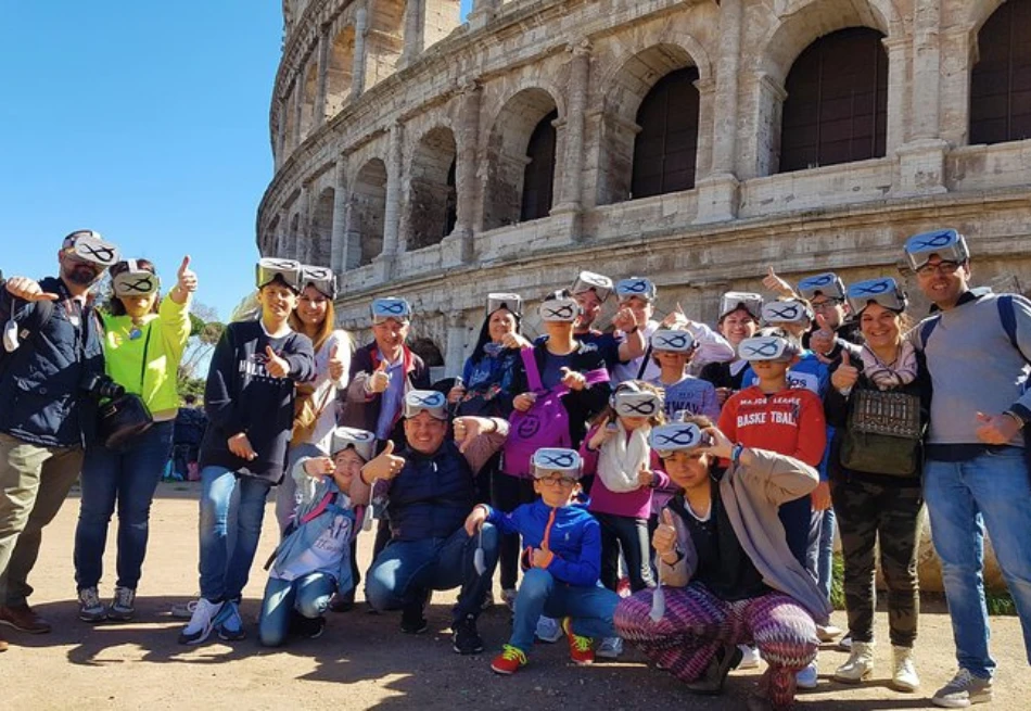 Group of friends enjoying the VR experience in Colosseum